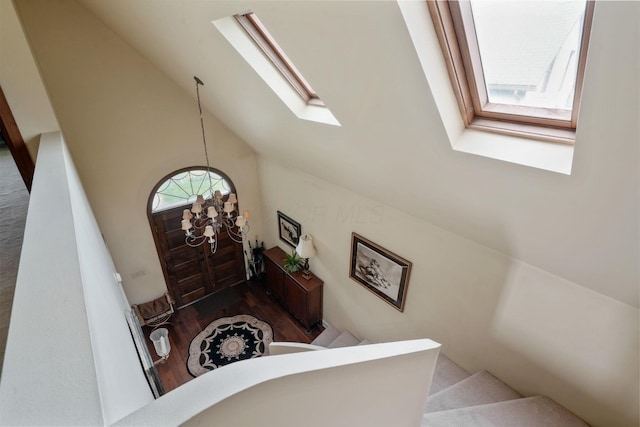 161 Jackson St, Columbus, OH 43206 - foyer featuring a skylight, wood finished floors, and lofted ceiling