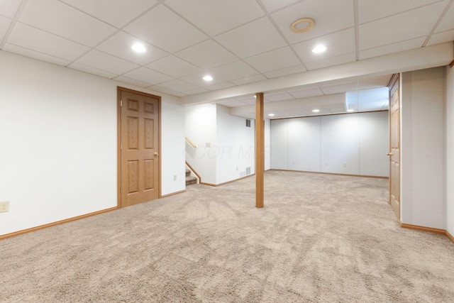 113 Olentangy Meadows Dr, Lewis Center, OH 43035 - finished below grade area featuring carpet flooring, recessed lighting, stairs, and a paneled ceiling