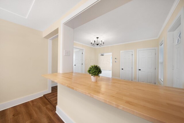 11 E Main St, Sparta, OH 43350 - corridor with a chandelier, dark wood-style floors, and ornamental molding