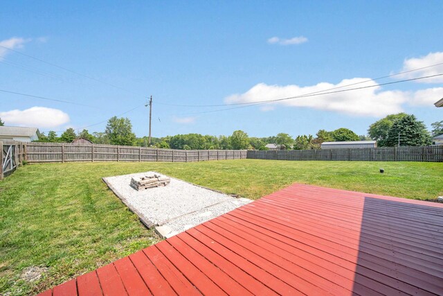 11 E Main St, Sparta, OH 43350 - wooden deck featuring a fenced backyard and a fire pit