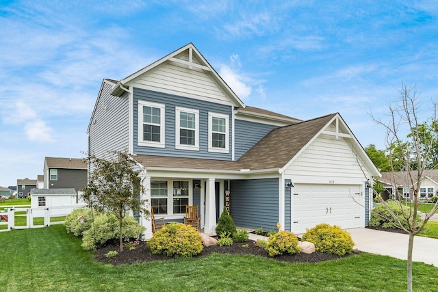 5070 River Bend Dr, South Bloomfield, OH 43103 - traditional-style house with a porch, an attached garage, concrete driveway, and a shingled roof
