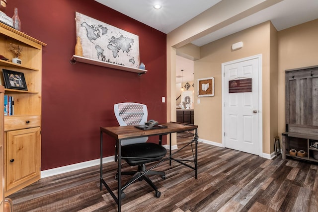 5070 River Bend Dr, South Bloomfield, OH 43103 - home office with dark wood-style floors and recessed lighting