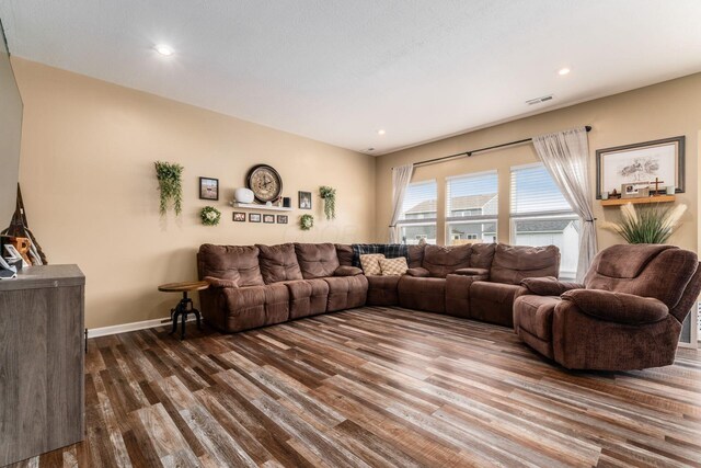 5070 River Bend Dr, South Bloomfield, OH 43103 - living room with dark wood finished floors and recessed lighting