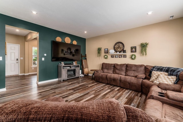 5070 River Bend Dr, South Bloomfield, OH 43103 - living room with wood finished floors, recessed lighting, and a fireplace