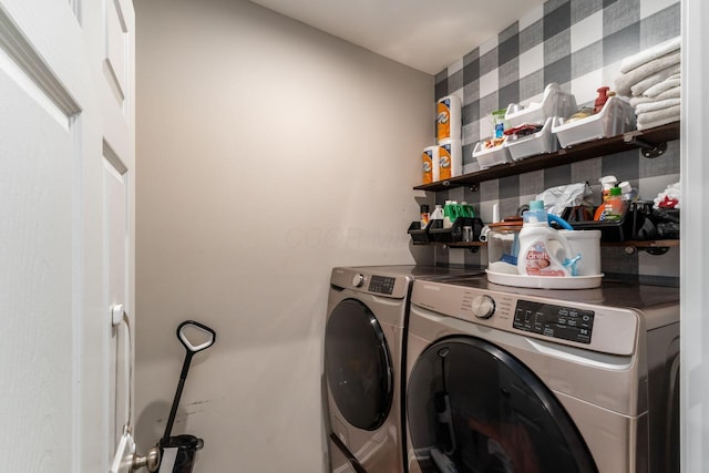 5070 River Bend Dr, South Bloomfield, OH 43103 - laundry room with separate washer and dryer and wallpapered walls