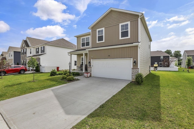 235 Old Bay Dr, Pataskala, OH 43062 - view of front of house featuring a front lawn, a residential view, driveway, and a garage