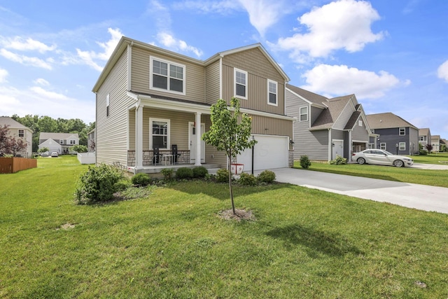 235 Old Bay Dr, Pataskala, OH 43062 - view of front of house with covered porch, driveway, an attached garage, a front yard, and a residential view