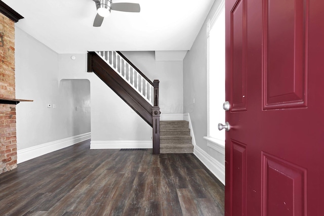 611 E 11th Ave, Columbus, OH 43211 - entrance foyer featuring wood finished floors, a ceiling fan, and stairway