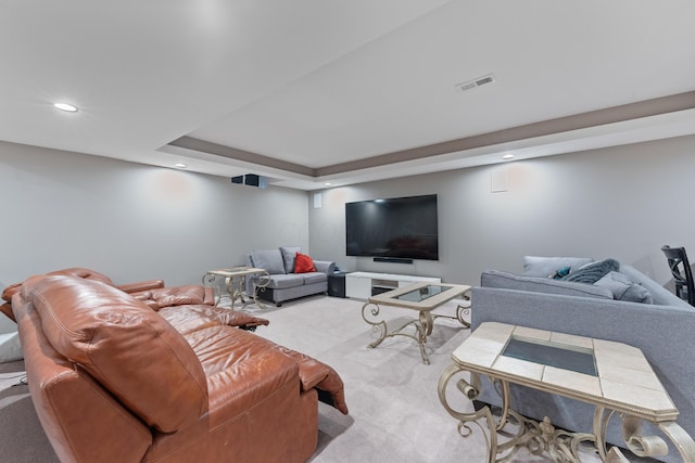 6037 Baronscourt Way, Dublin, OH 43016 - carpeted living room with recessed lighting and a tray ceiling