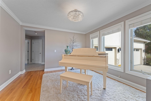 6037 Baronscourt Way, Dublin, OH 43016 - sitting room with plenty of natural light, crown molding, a chandelier, and light wood finished floors