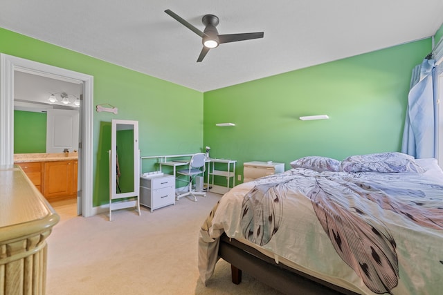 6037 Baronscourt Way, Dublin, OH 43016 - bedroom featuring light colored carpet, ensuite bathroom, and a ceiling fan