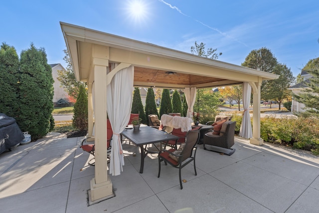 6037 Baronscourt Way, Dublin, OH 43016 - view of patio / terrace with a gazebo, outdoor dining space, and a ceiling fan