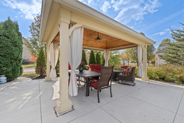 6037 Baronscourt Way, Dublin, OH 43016 - view of patio featuring outdoor dining area, a ceiling fan, and a gazebo