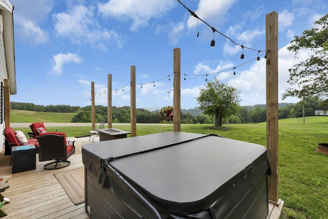 17519 Thompson Ridge Rd, Laurelville, OH 43135 - deck featuring a hot tub and a yard