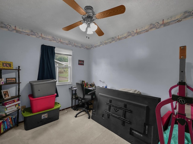 566 Deanna Stroll Rd, Heath, OH 43056 - office area with ceiling fan, carpet, and a textured ceiling