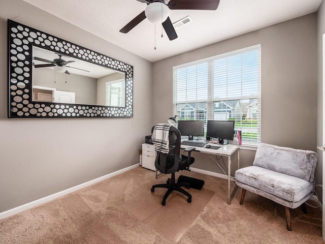 8105 Jitterbug Ln, Pickerington, OH 43147 - carpeted home office featuring a ceiling fan and plenty of natural light