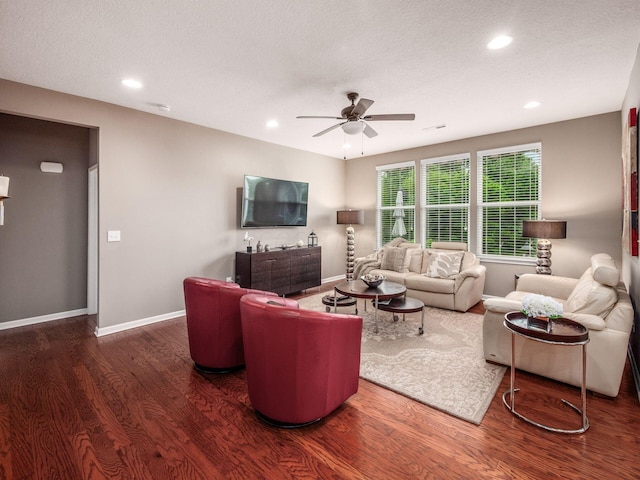 8105 Jitterbug Ln, Pickerington, OH 43147 - living room with wood finished floors, a ceiling fan, and recessed lighting