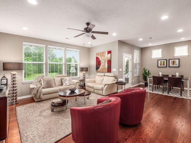 8105 Jitterbug Ln, Pickerington, OH 43147 - living area with ceiling fan, wood finished floors, and recessed lighting