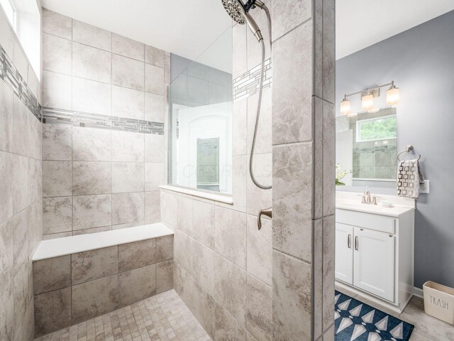 8105 Jitterbug Ln, Pickerington, OH 43147 - bathroom with a tile shower and vanity