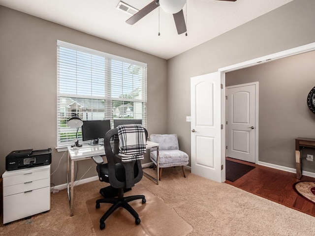 8105 Jitterbug Ln, Pickerington, OH 43147 - home office with a ceiling fan, plenty of natural light, and carpet