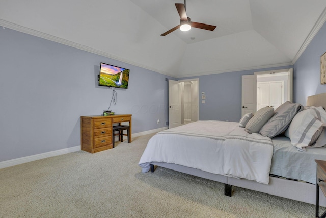 4329 Wyandotte Woods Blvd, Dublin, OH 43016 - bedroom featuring lofted ceiling, carpet, crown molding, and ceiling fan
