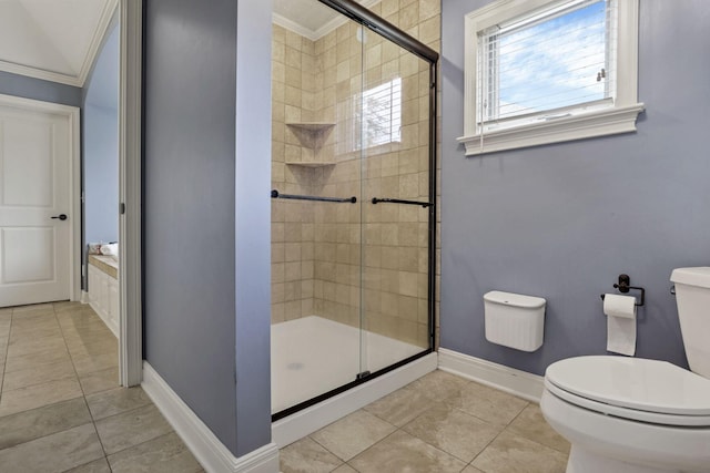 4329 Wyandotte Woods Blvd, Dublin, OH 43016 - full bath with ornamental molding, a stall shower, and tile patterned floors