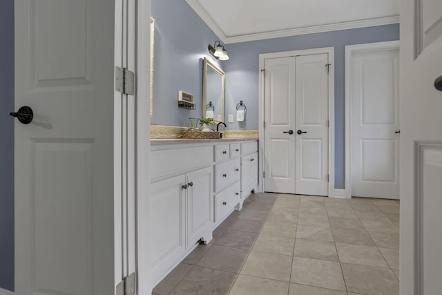 4329 Wyandotte Woods Blvd, Dublin, OH 43016 - full bathroom featuring vanity, ornamental molding, and tile patterned floors