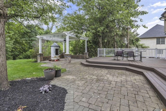 4329 Wyandotte Woods Blvd, Dublin, OH 43016 - view of patio featuring a pergola, a wooden deck, and outdoor dining area
