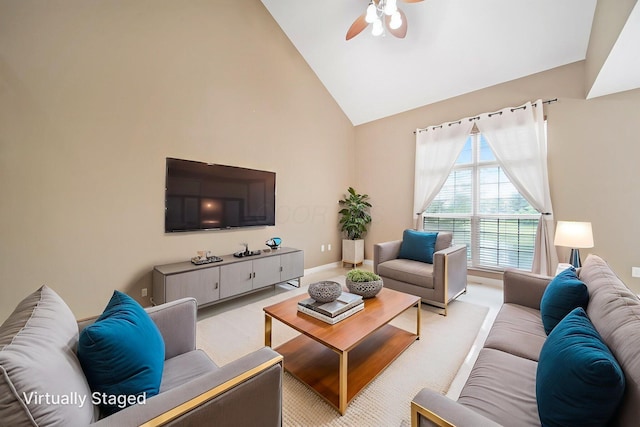 786 Spring Valley Dr, Lewis Center, OH 43035 - living area featuring high vaulted ceiling and a ceiling fan
