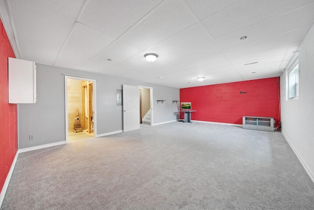 786 Spring Valley Dr, Lewis Center, OH 43035 - basement featuring a paneled ceiling, stairs, light carpet, and electric panel