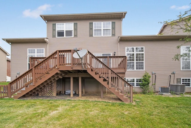 786 Spring Valley Dr, Lewis Center, OH 43035 - rear view of house featuring stairs, a wooden deck, and a yard