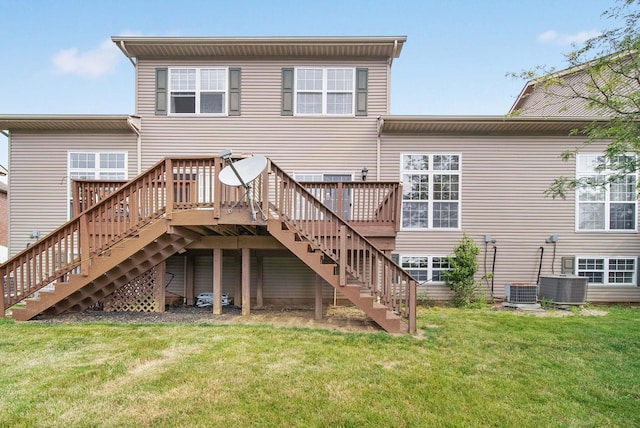 786 Spring Valley Dr, Lewis Center, OH 43035 - rear view of property with stairway, a wooden deck, and a lawn