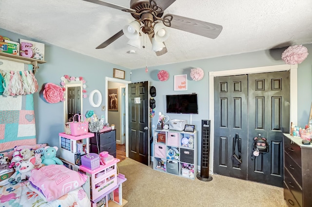 1849 Old Springfield Rd, New Holland, OH 43145 - bedroom featuring a closet, carpet, ceiling fan, and a textured ceiling