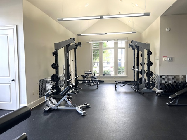 5632 Middle Falls St, Dublin, OH 43016 - workout area with lofted ceiling and baseboards