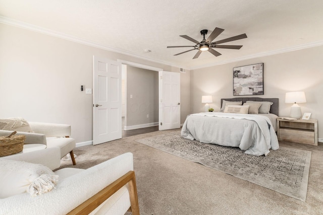 4909 Bixby Rd, Groveport, OH 43125 - bedroom with carpet, crown molding, and a ceiling fan
