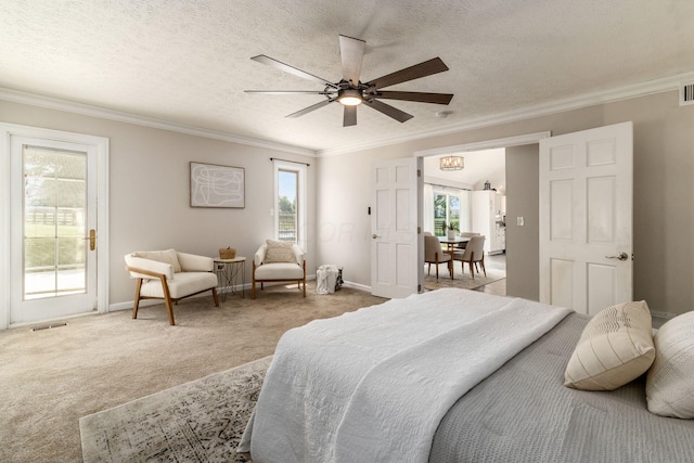 4909 Bixby Rd, Groveport, OH 43125 - carpeted bedroom featuring ornamental molding, a ceiling fan, and a textured ceiling