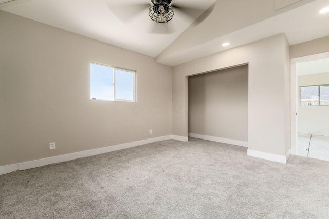 4909 Bixby Rd, Groveport, OH 43125 - unfurnished bedroom with carpet, multiple windows, recessed lighting, lofted ceiling, and ceiling fan