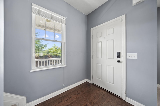 6067 Hayden Farms Rd, Dublin, OH 43016 - entryway featuring baseboards and dark wood-type flooring