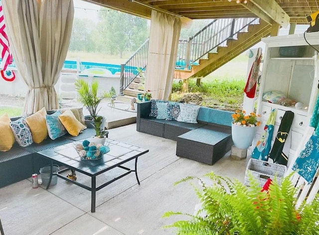 25327 Morris Salem Rd, Circleville, OH 43113 - view of patio featuring stairway and an outdoor living space