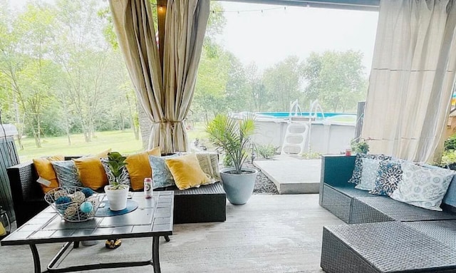 25327 Morris Salem Rd, Circleville, OH 43113 - view of patio / terrace featuring an outdoor living space, an outdoor pool, and a wooden deck