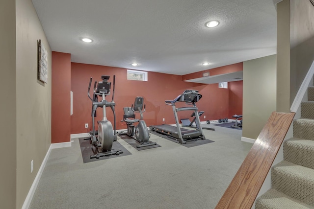 9606 Ireland Ct, Powell, OH 43065 - exercise area with recessed lighting, carpet floors, and a textured ceiling