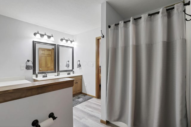 2680 Biers Run Rd, Chillicothe, OH 45601 - full bathroom with wood finished floors, double vanity, and curtained shower