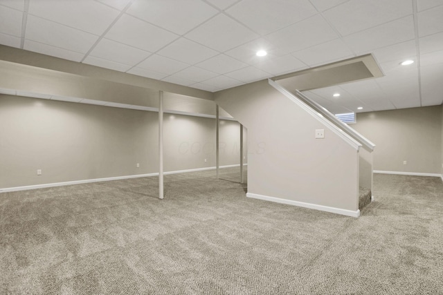 2680 Biers Run Rd, Chillicothe, OH 45601 - finished basement with carpet flooring, a drop ceiling, recessed lighting, and stairs