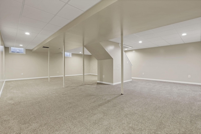 2680 Biers Run Rd, Chillicothe, OH 45601 - basement featuring carpet flooring, a drop ceiling, and recessed lighting