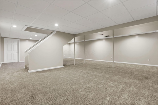 2680 Biers Run Rd, Chillicothe, OH 45601 - finished basement with carpet flooring, stairs, a paneled ceiling, and recessed lighting