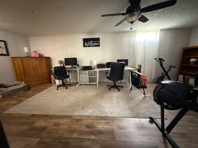 1819 Walnut Rd, Heath, OH 43056 - home office featuring a textured ceiling, wood finished floors, and ceiling fan