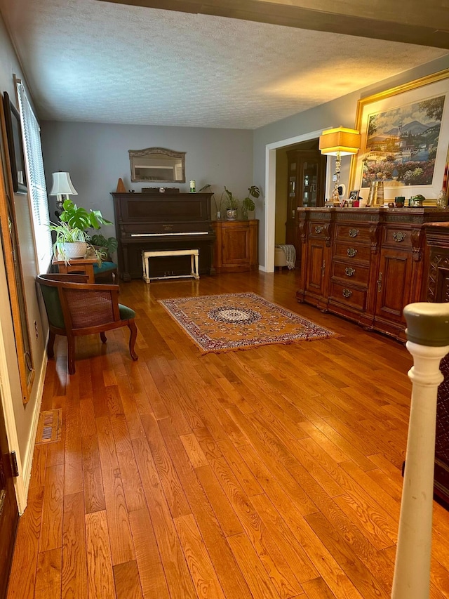 6869 Cedar Brook Pl, New Albany, OH 43054 - living room with hardwood / wood-style flooring and a textured ceiling