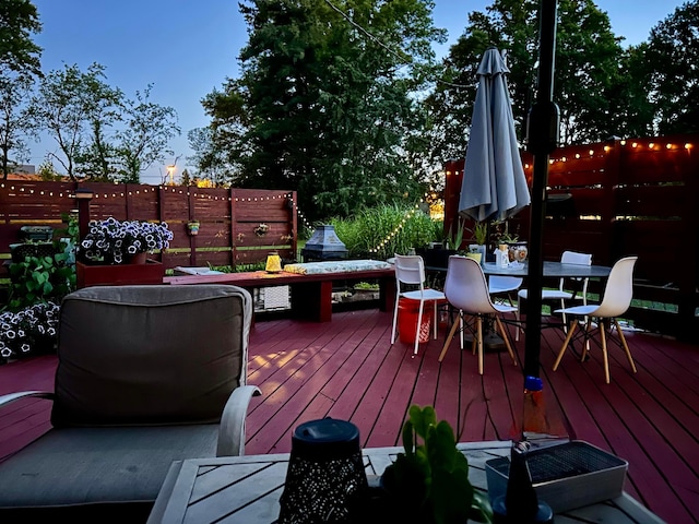 6869 Cedar Brook Pl, New Albany, OH 43054 - wooden terrace featuring outdoor dining space