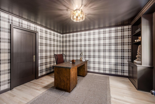 2841 Doncaster Rd, Upper Arlington, OH 43221 - office area with wallpapered walls and light wood-style flooring