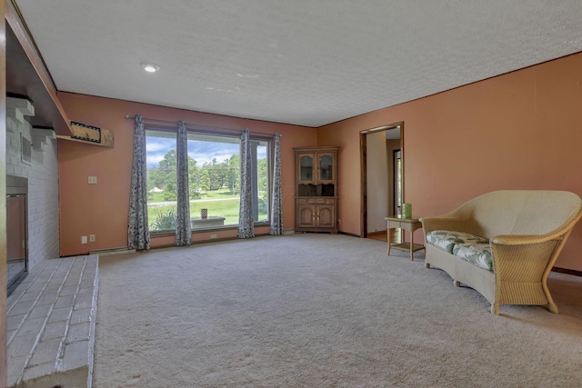 6605 Lancaster Rd SE, Hebron, OH 43025 - sitting room with carpet flooring, a textured ceiling, and a fireplace